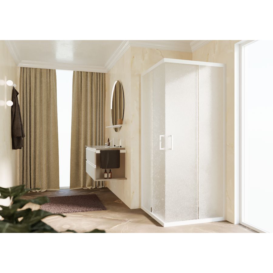 Hoekinstap (1 omkeerbaar deel) ZEPHYROS 2.0 1020-1050x2000mm glas niva profiel matwit