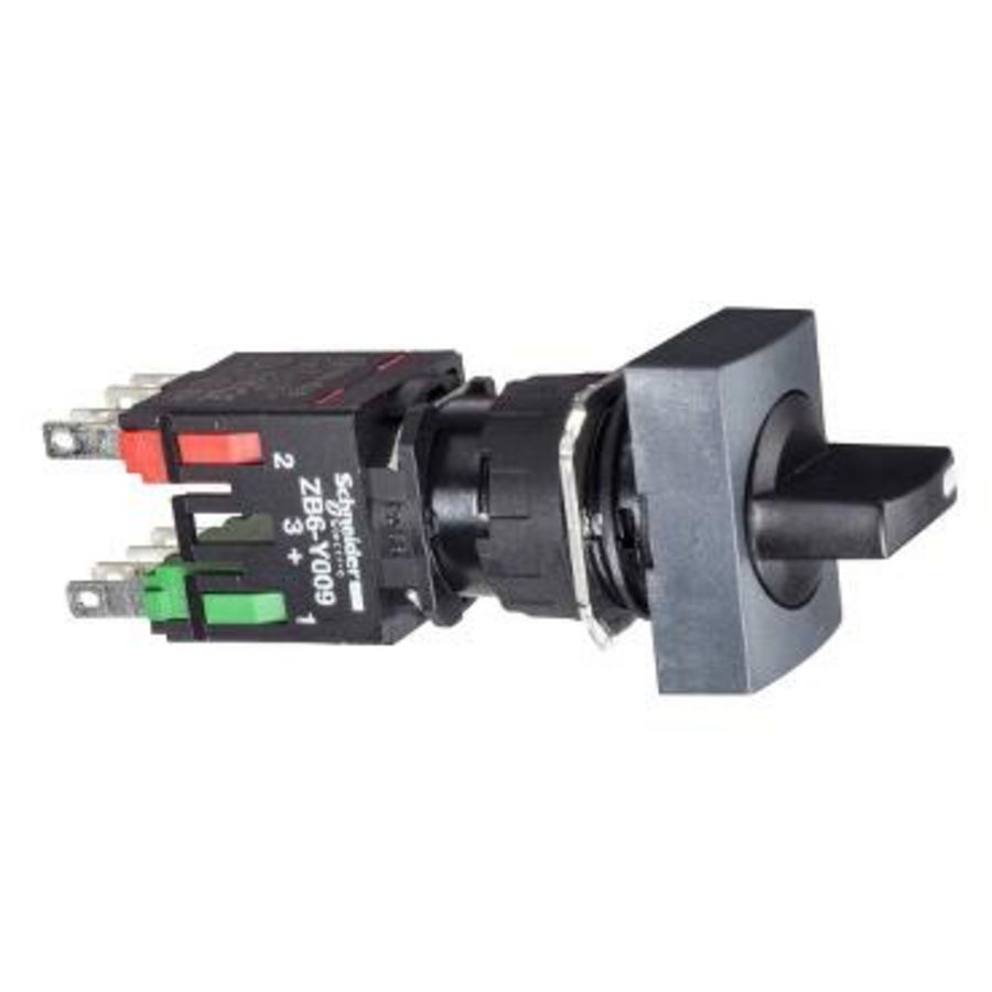Keuzeschakelaar 2 standen Ø16mm 1NO + 1NC Zwart