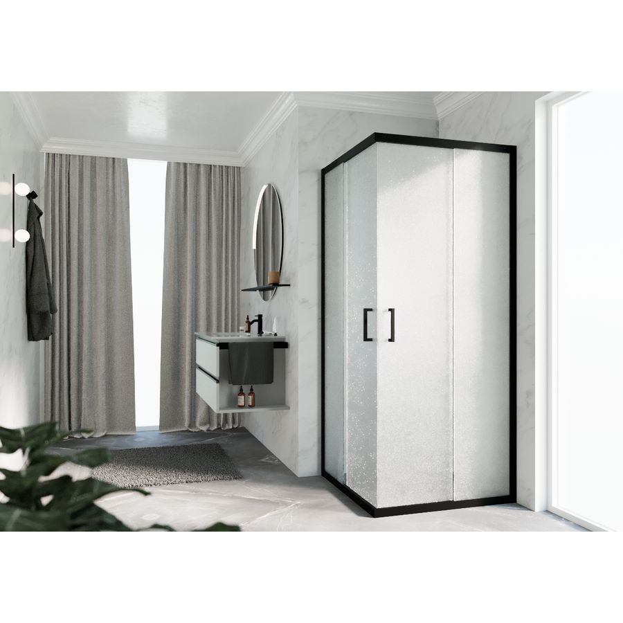 Hoekinstap (1 omkeerbaar deel) ZEPHYROS 2.0 1020-1050x2000mm glas niva profiel zwart