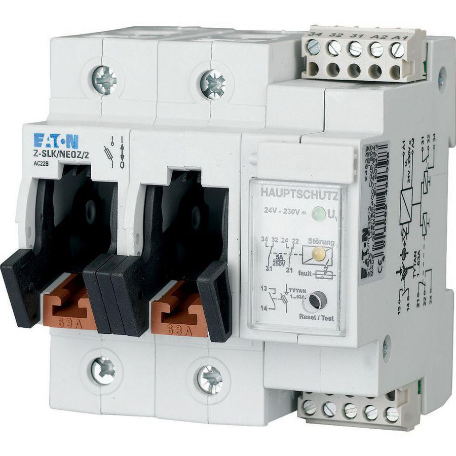 Zekeringlastscheider D02 met monitoring, 63A, 2p 81mm Eaton