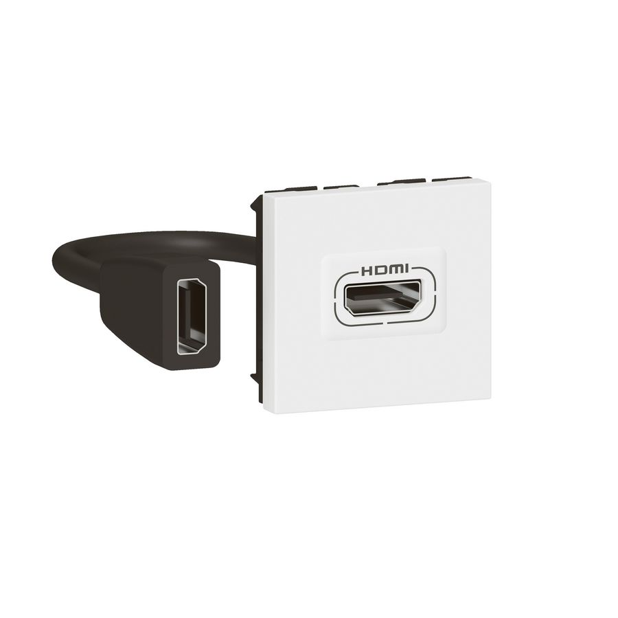 Contactdoos HDMI voorbekabeld 2 modulen wit Mosaic