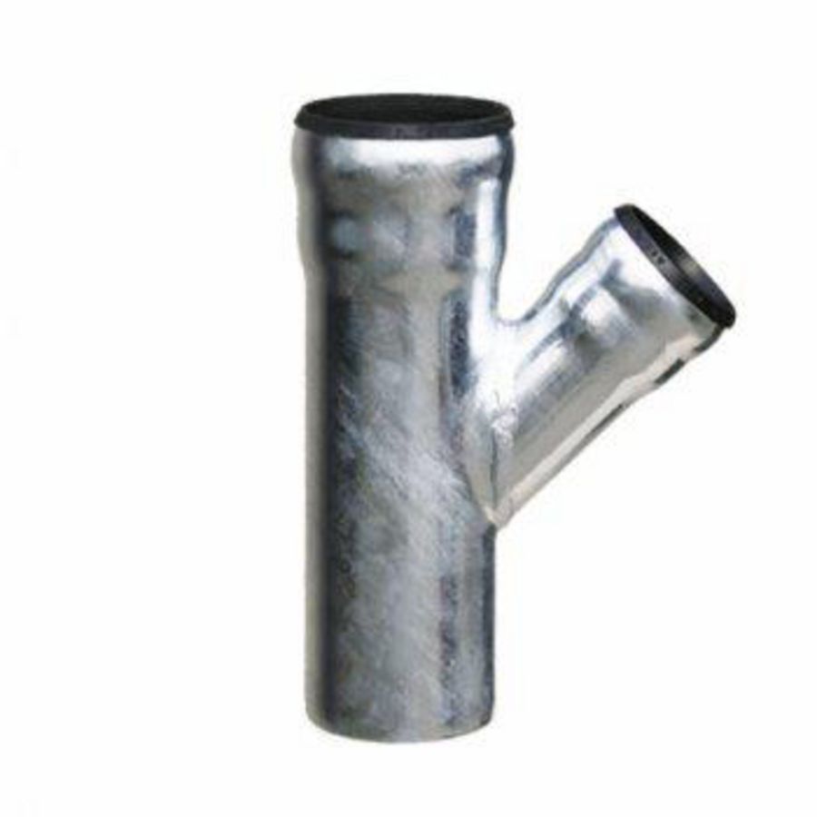 T-stuk staal therm. verzinkt 250X v. HWA 45° DN100xDN80xDN100 excl. rubber manchet