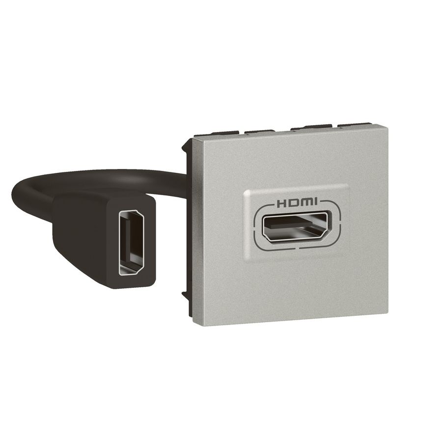 Contactdoos HDMI voorbekabeld 2 modulen ALU Mosaic