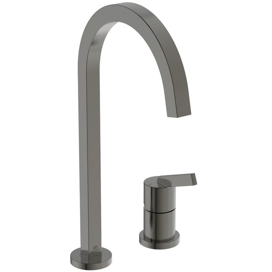 Keukenmengkraan 2-gats m. hoge hoekige uitloop magnetic grey Gusto