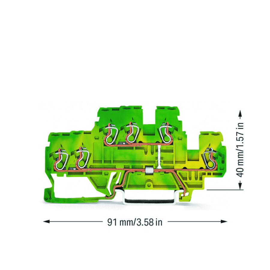 3-draads 2-etageklem 6-voudige aardklem 2,5mm² groen VVE=50
