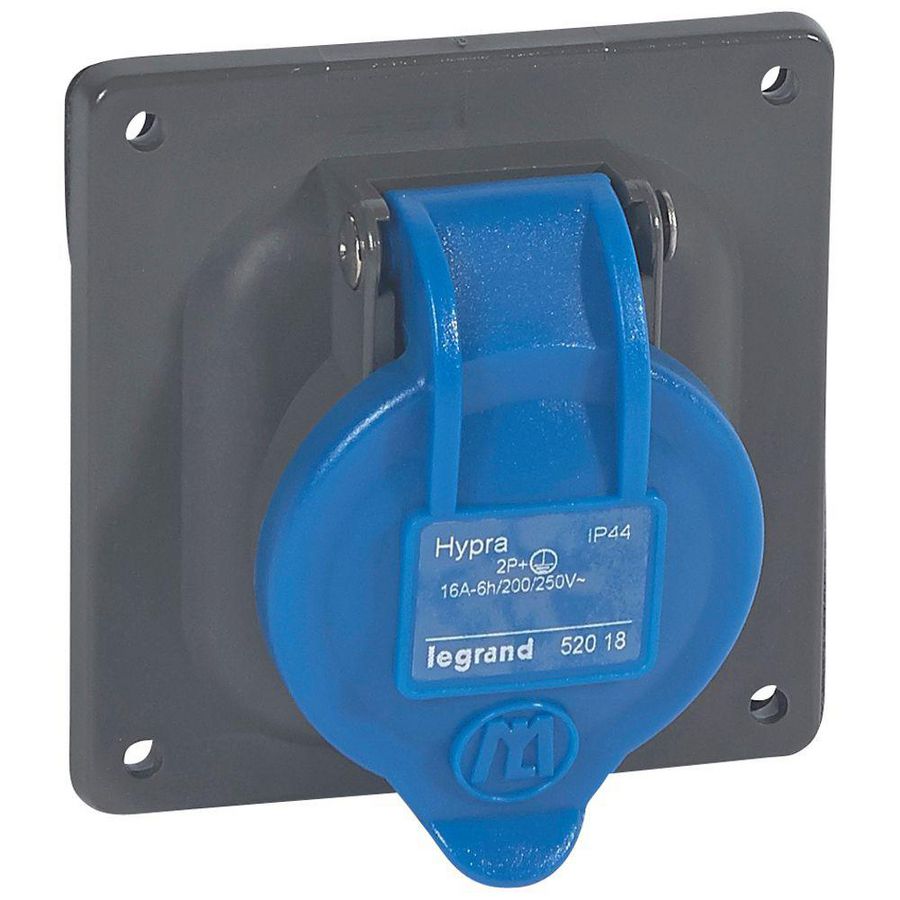 Inbouw WCD 230V 16A 3P IP44 kunstst. blauw Hypra