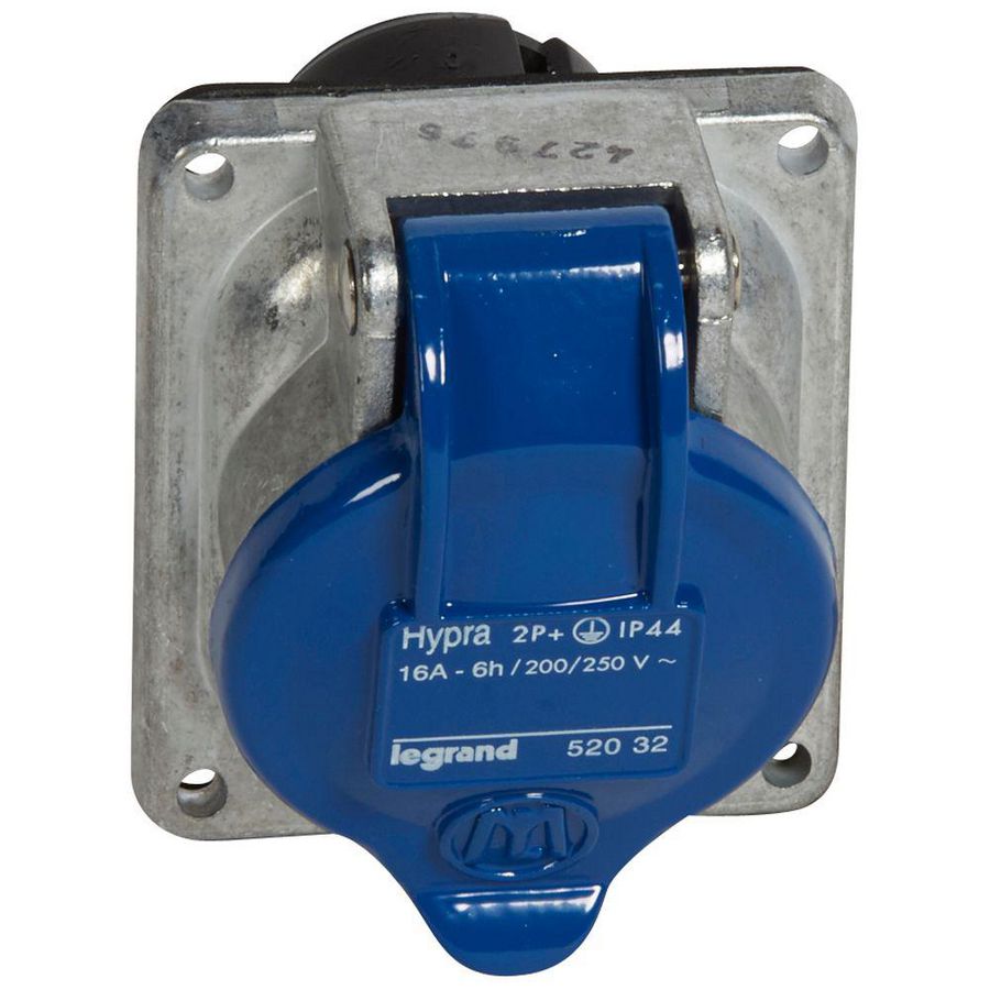 Inbouw Wandcontactdoos 230V 16A 3P IP44 metaal blauw Hypra