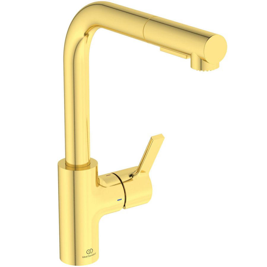 Keukenmengkraan m. hoge l-uit. uittrek hand 2f brushed gold Gusto