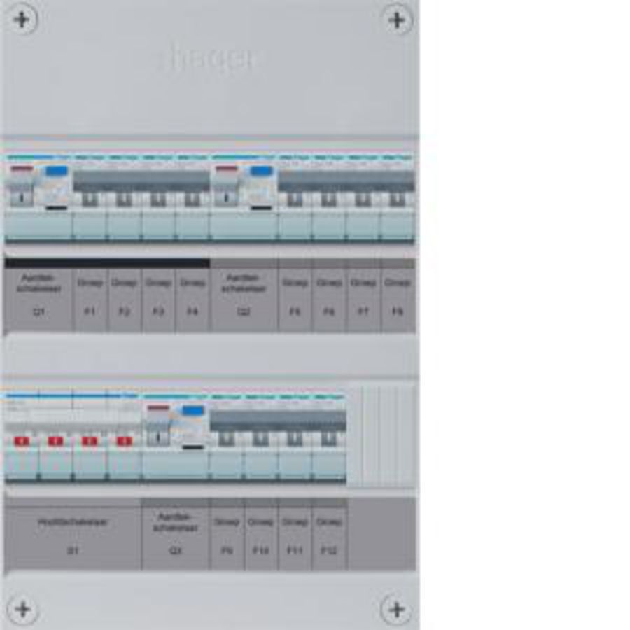 Groepenkast 12-groepver HS 3xALS 2P 30mA 3F excl buisinvoer