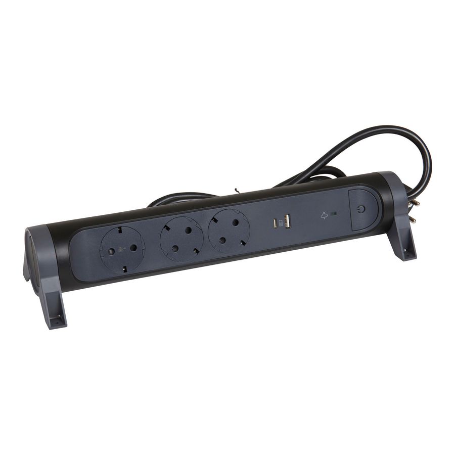 Contactdoos mont.-/draaib. USB A+C OSB 3x2P+A 1,5m. zw VVE=5