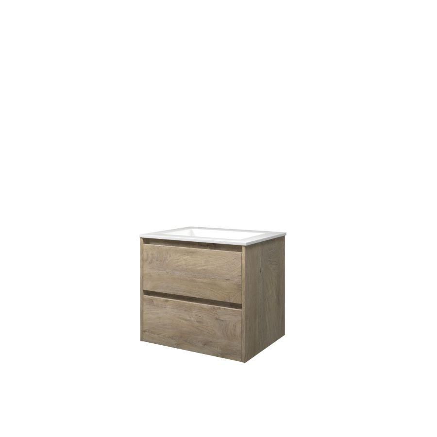 Set Proline polystone Elegant wastafel glans wit zonder kraangat onderkast symmetrisch raw oak 60x46cm