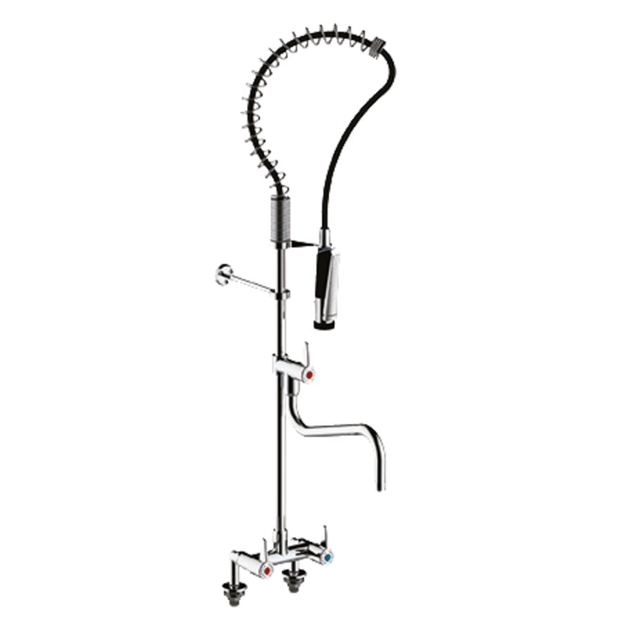 Grootkeukenmengkraan CHEF 70828  bladmontage 2-gats uitvoering met uitloop incl. vaatdouche