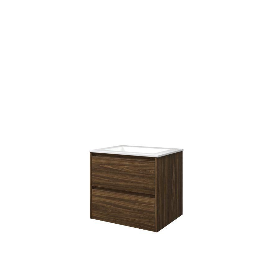 Set Proline polystone Elegant wastafel glans wit zonder kraangat onderkast symmetrisch Cabana oak 60x46cm