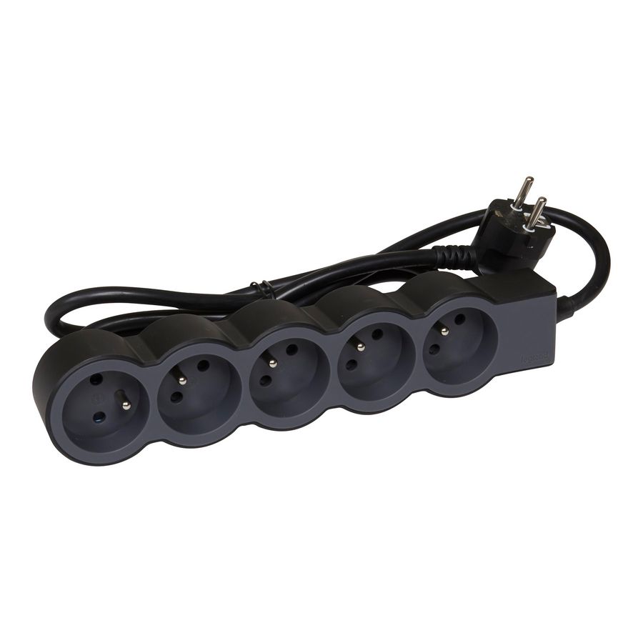 Contactdoos standaard 5xPA met 3m. zwart VVE=10