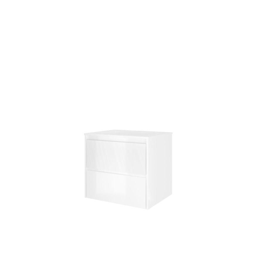 Set Proline polystone Elegant wastafel glans wit met 1 kraangat onderkast symmetrisch glans wit 60x46cm