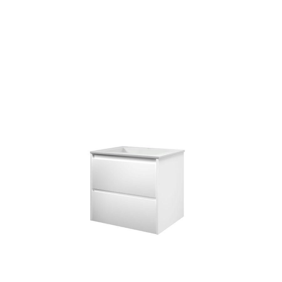 Set Proline polystone Elegant wastafel glans wit met 1 kraangat onderkast symmetrisch mat wit 60x46cm