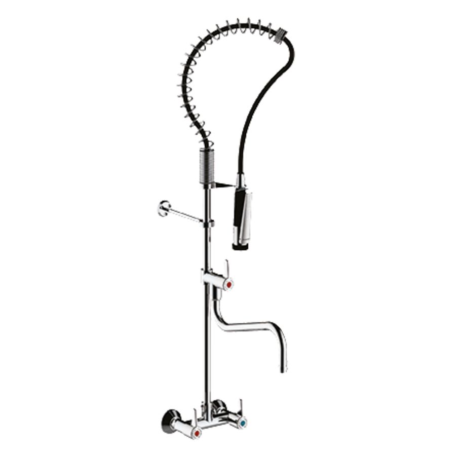 Grootkeukenmengkraan CHEF 70826  wandmontage 150mm uitvoering met uitloop incl. vaatdouche
