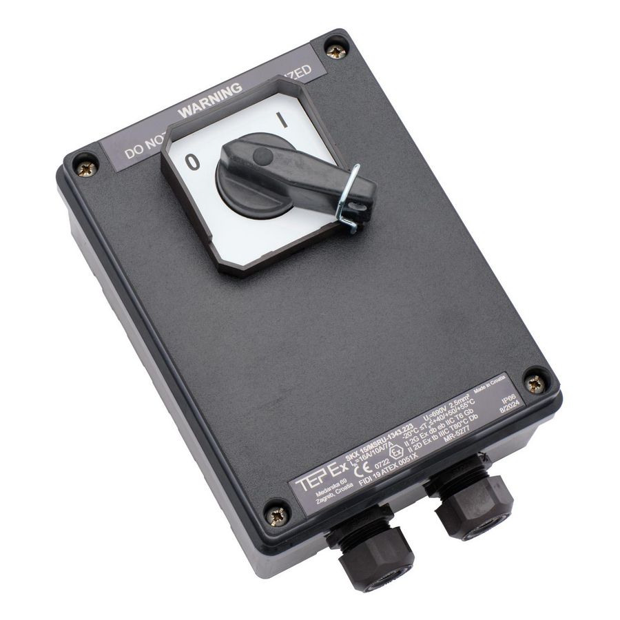 ATEX Werkschakelaar zone 1/21 0-I 16A 4P opbouw IP66 2xM25