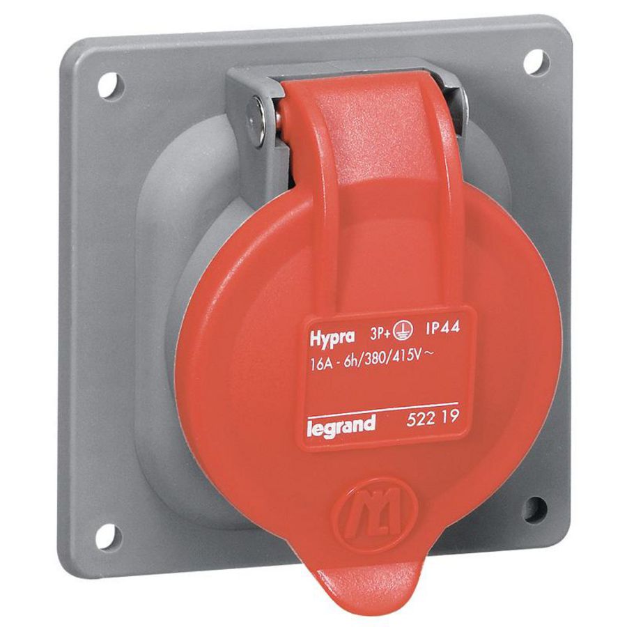 Inbouw WCD 400V 16A 4P IP44 kunstst. Rood 052219 Hypra