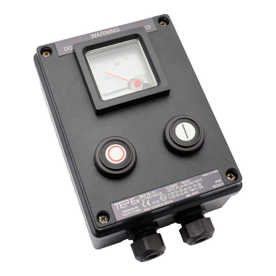 ATEX Drukknopkast zone 1/21 2 knoppen 2xNO/NC 1 amperemeter