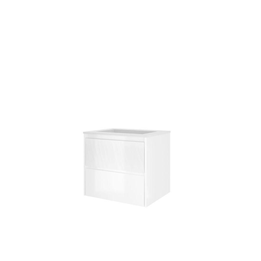 Set Proline polystone Elegant wastafel mat wit zonder kraangat onderkast symmetrisch glans wit 60x46cm