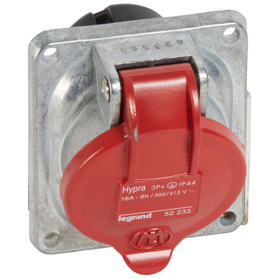 Inbouw Wandcontactdoos 400V 16A 4P IP44 metaal rood Hypra
