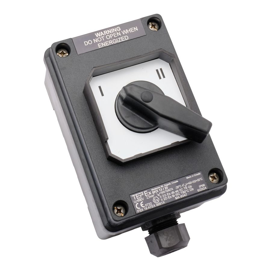 ATEX Hotelschakeling zone 1/21 I-II 16A 2P opbouw IP66 1xM25