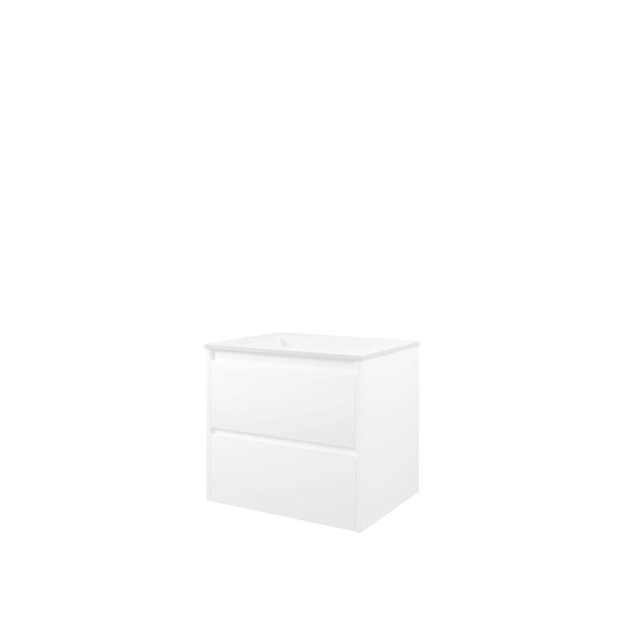 Set Proline polystone Elegant wastafel mat wit met 1 kraangat onderkast symmetrisch glans wit 60x46cm