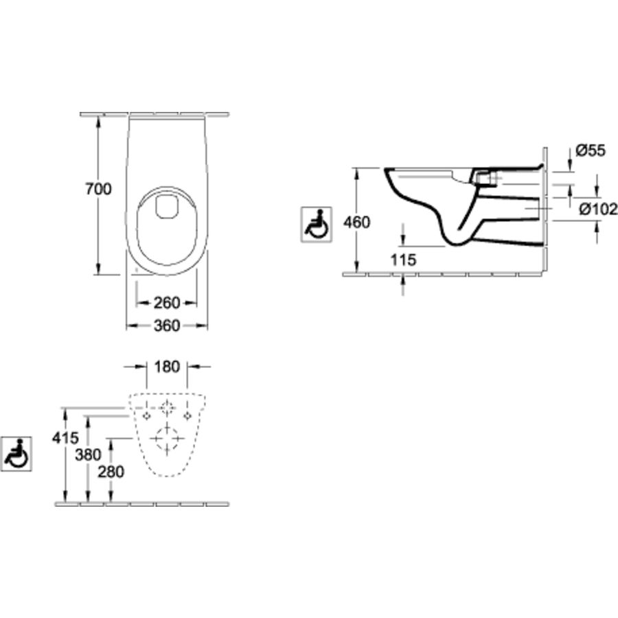 Wandcloset ViCare (O.Novo Vita) verlengd 700mm wit Alpin diepspoel rimless zonder zittinggaten