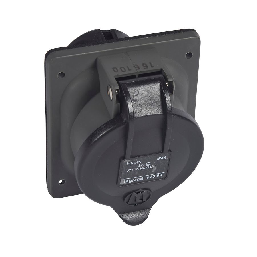 Inbouw Wandcontactdoos 500V 32A 4P IP44 kunstst. Zwart Hypra