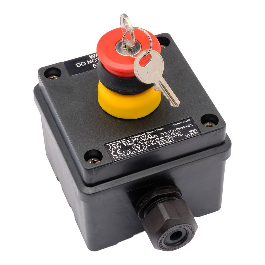 ATEX Drukknopkast zone 1/21 sleutelbediend IP66 Z1/21 1xNO/N