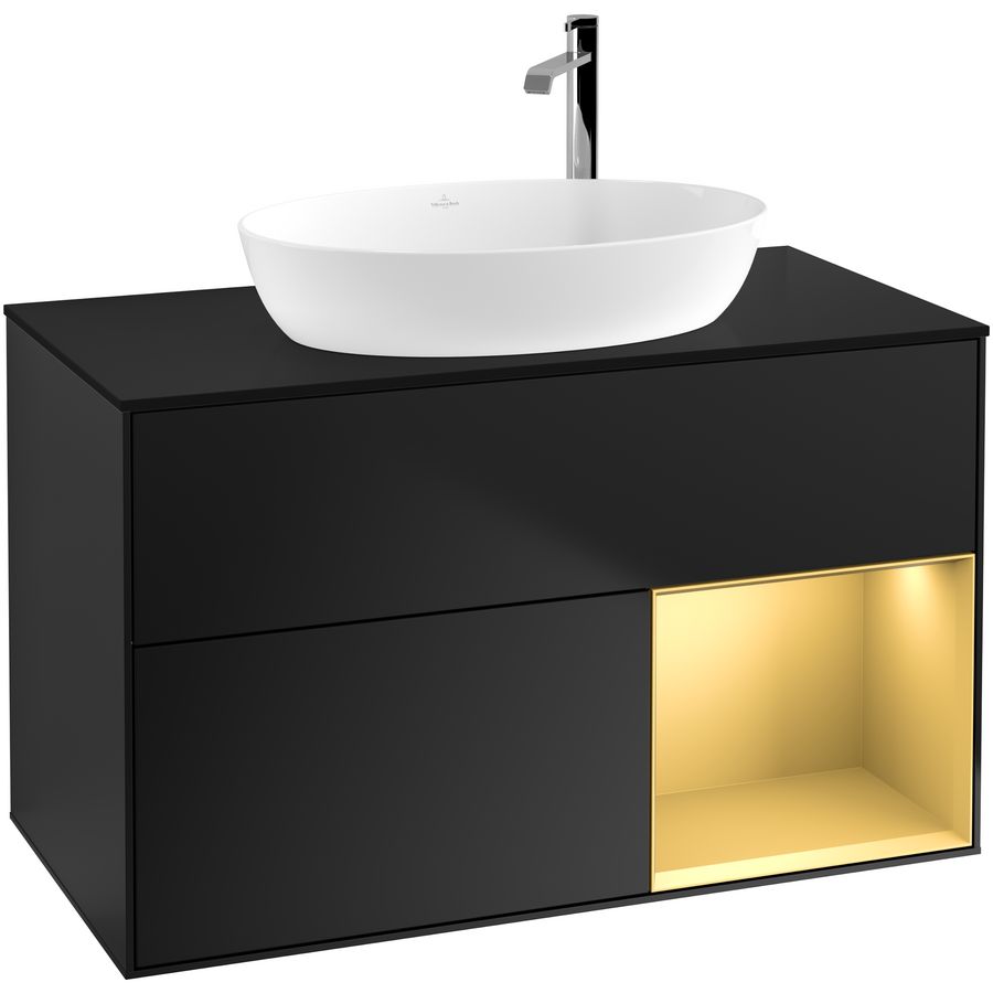 Wastafelonderkast Finion 1000x603x501mm Black Matt Lacquer G902HFPD