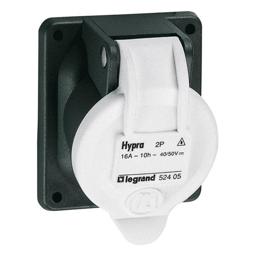 Inbouw Wandcontactdoos 24VDC 16A 2P IP44 kunstst. Wit Hypra