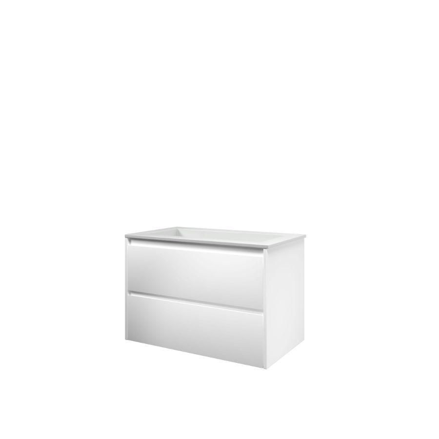 Set Proline polystone Elegant wastafel glans wit zonder kraangat onderkast symmetrisch mat wit 80x46cm