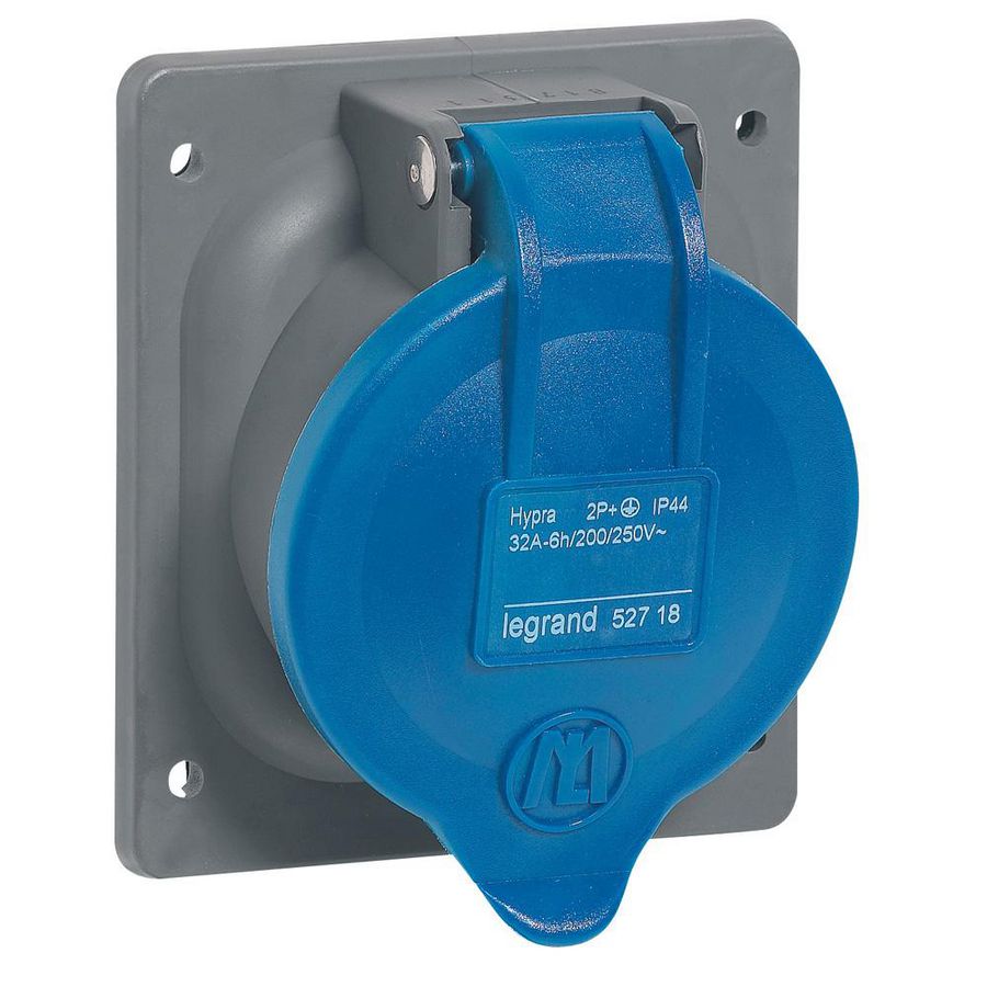 Inbouw Wandcontactdoos 230V 32A 3P IP44 kusntst. blauw Hypra