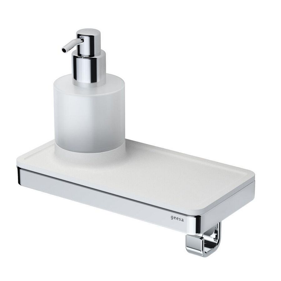 Planchet 210mm met zeepdispenser + haak wit + chroom FRAME WHITE CHROME