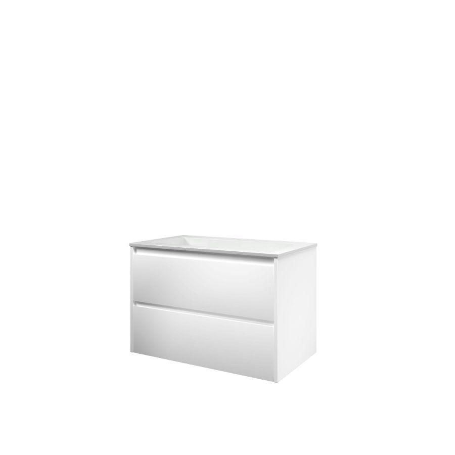 Set Proline polystone Elegant wastafel glans wit met 1 kraangat onderkast symmetrisch mat wit 80x46cm