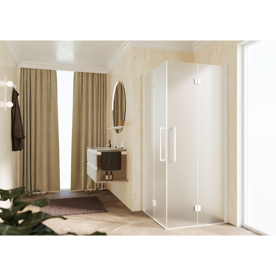 Hoekinstap (linker deel) YOUNG 2Gs 760-780x2000mm Satin Glas profiel matwit