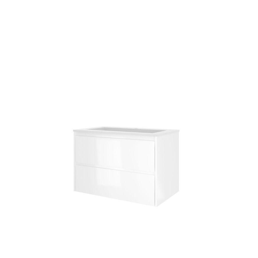 Set Proline polystone Elegant wastafel mat wit met 1 kraangat onderkast symmetrisch glans wit 80x46cm