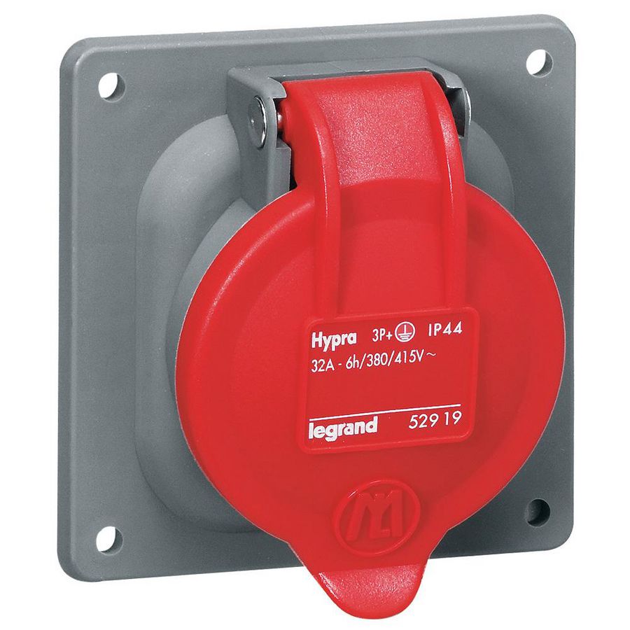 Inbouw Wandcontactdoos 400V 32A 4P IP44 kunstst. rood Hypra
