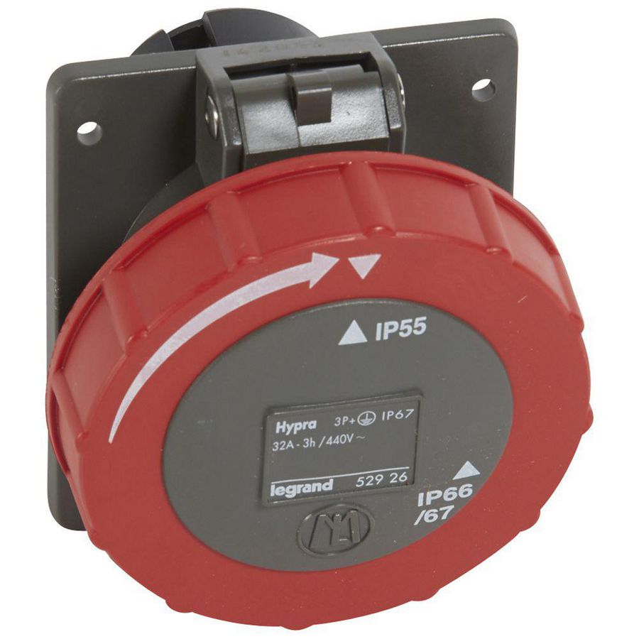 Inbouw Wandcontactdoos 440V 32A 3P IP67 kunstst. rood Hypra