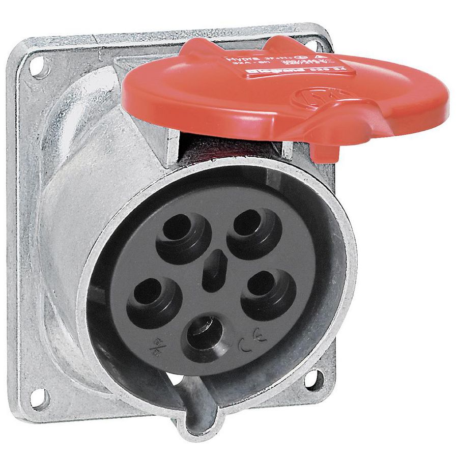 Inbouw Wandcontactdoos 400V 32A 5P IP44 metaal rood Hypra