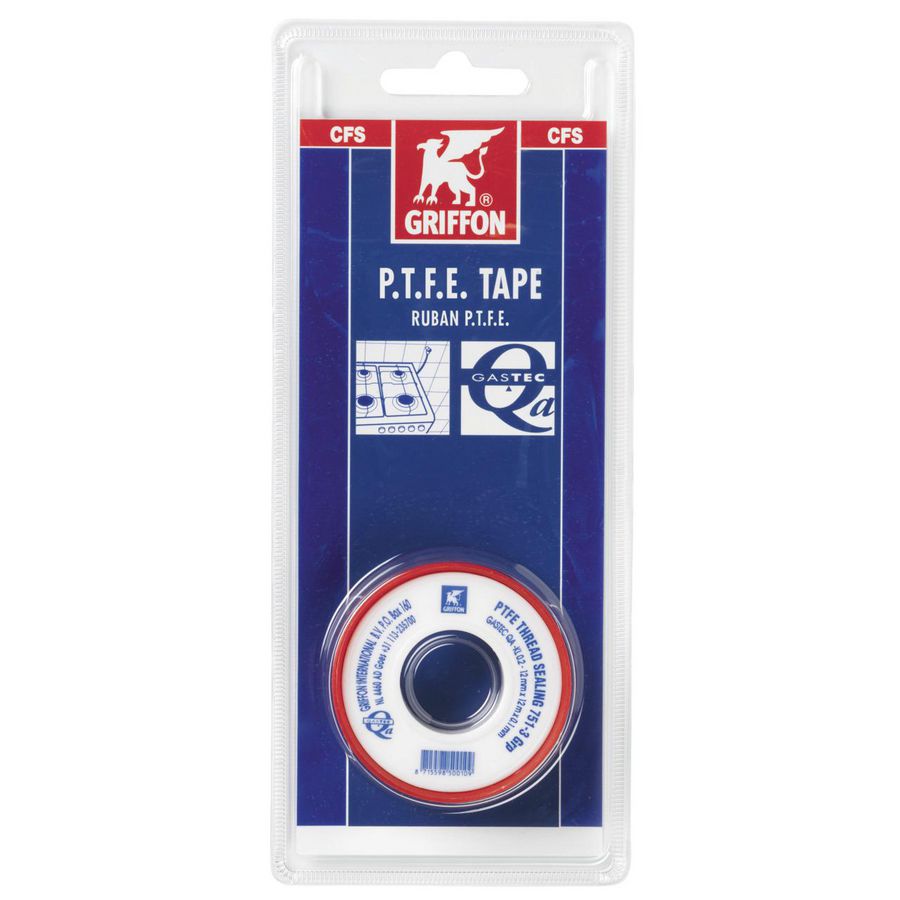 Afdichtingstape / teflontape PTFE 12x0,1mm g rol a 12m. in blister