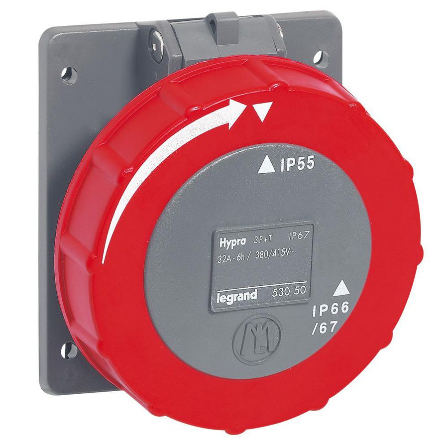 Inbouw Wandcontactdoos 400V 32A 4P IP67 kunstst. rood Hypra
