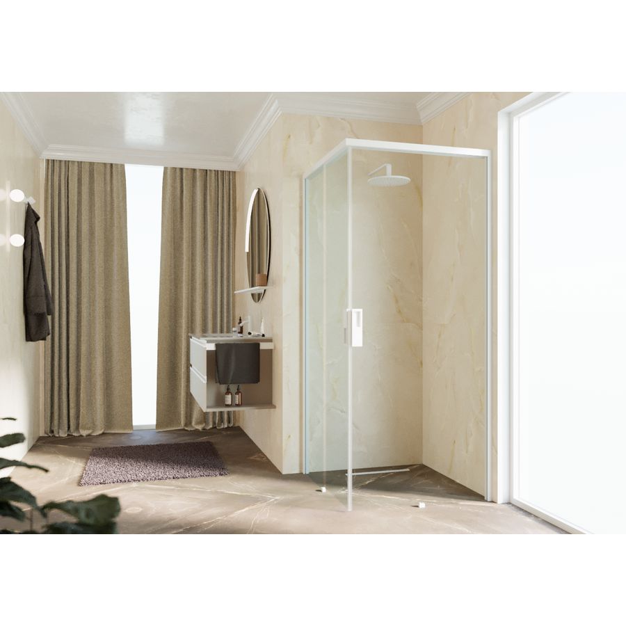 Hoekinstap (linker deel) OPERA A 1150-1170x2000mm helder glas profiel matwit