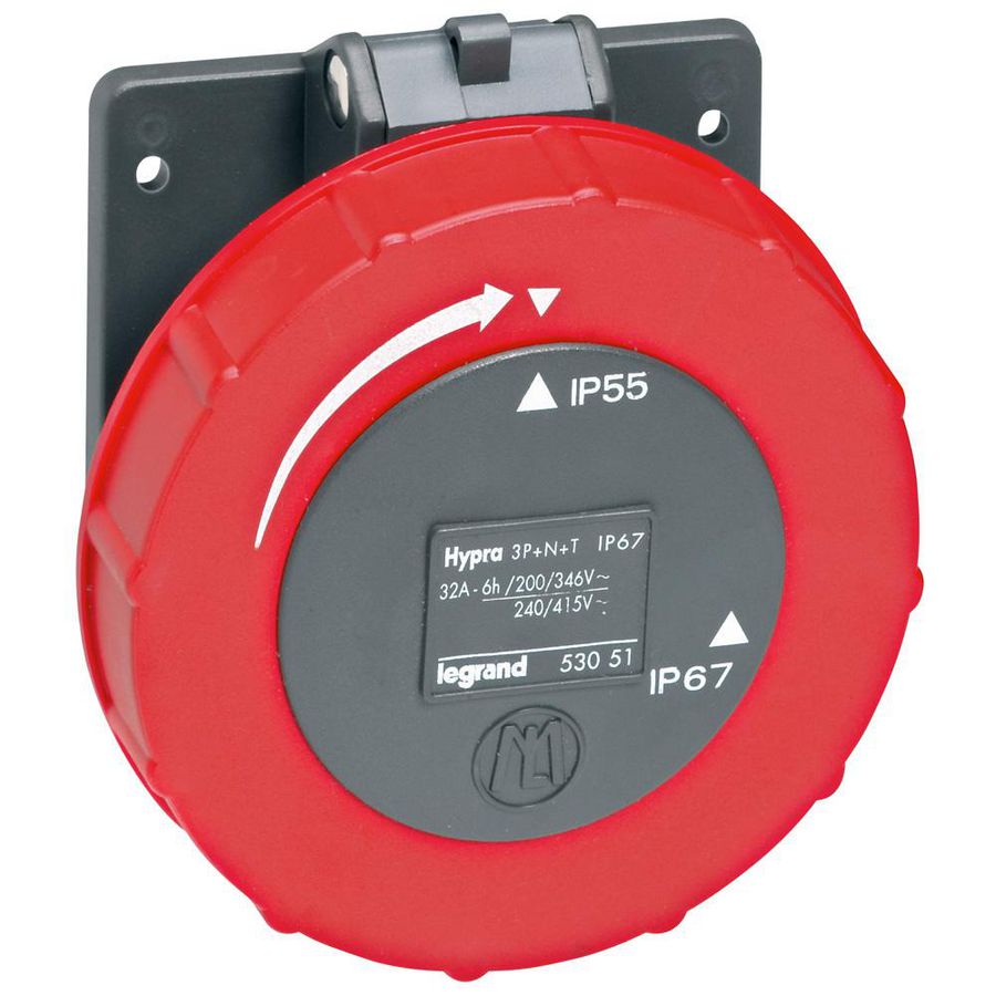 Inbouw Wandcontactdoos 400V 32A 5P IP67 kunstst. rood Hypra