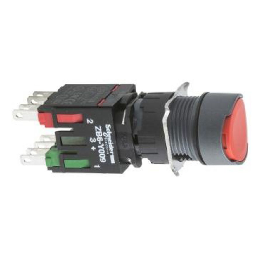Drukknop Verzonken Terugvering Ø16mm 1NC Rood