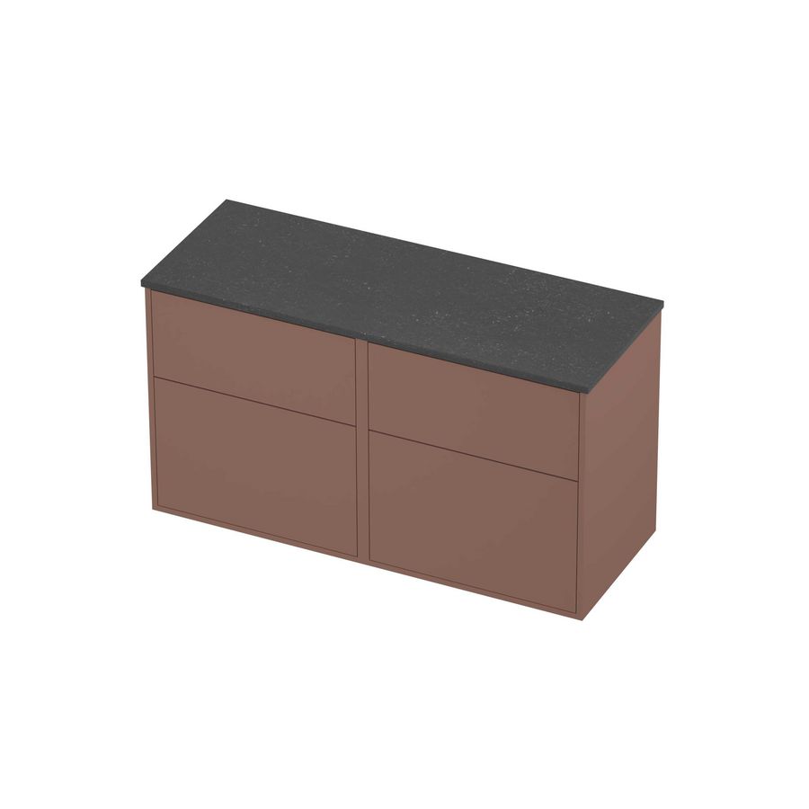 Deck Set Top afdekplaat hardsteen en onderkast tbv grepen 4 laden a-symmetrisch in kader 1200x460x670mm Blue stone/Beauty blush