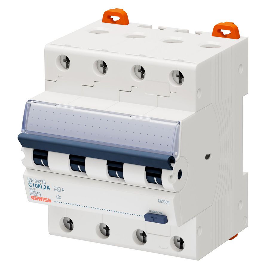 AARDLEKAUTOMAAT 4P C-KAR 10A 300mA TYPE-A 6KA 4 MODULE MDC60