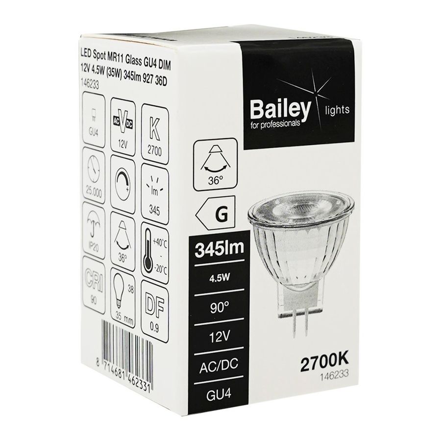 LED-lamp MR11 Glass spot GU4 DIM 12V 4.5W 35W 345lm 927 36D
